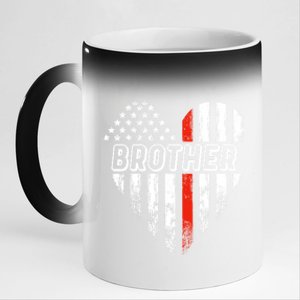 Proud Firefighter Brother American Flag Heart Gift 11oz Black Color Changing Mug