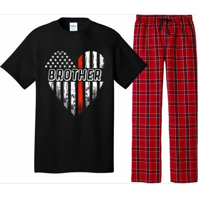 Proud Firefighter Brother American Flag Heart Gift Pajama Set