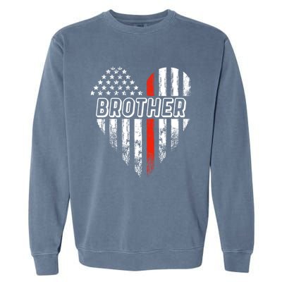 Proud Firefighter Brother American Flag Heart Gift Garment-Dyed Sweatshirt