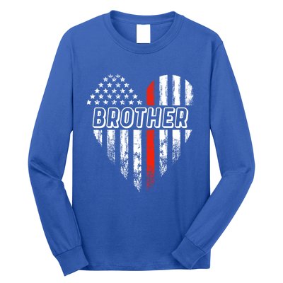 Proud Firefighter Brother American Flag Heart Gift Long Sleeve Shirt