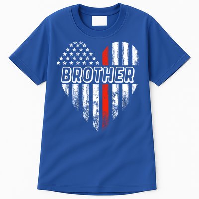 Proud Firefighter Brother American Flag Heart Gift Tall T-Shirt