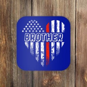 Proud Firefighter Brother American Flag Heart Gift Coaster