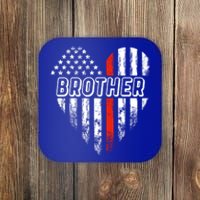 Proud Firefighter Brother American Flag Heart Gift Coaster