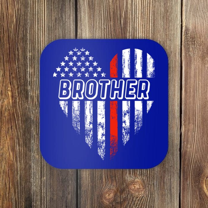 Proud Firefighter Brother American Flag Heart Gift Coaster