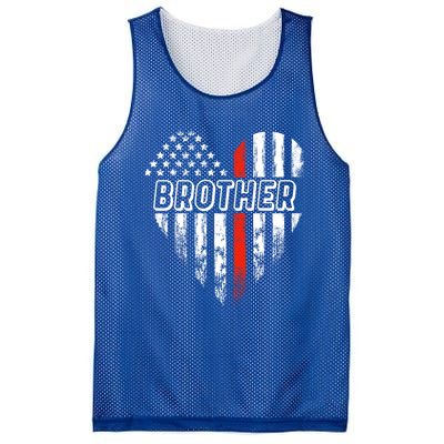 Proud Firefighter Brother American Flag Heart Gift Mesh Reversible Basketball Jersey Tank