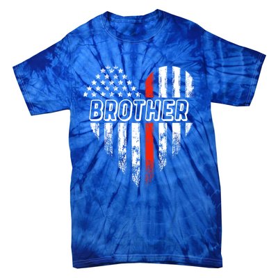 Proud Firefighter Brother American Flag Heart Gift Tie-Dye T-Shirt