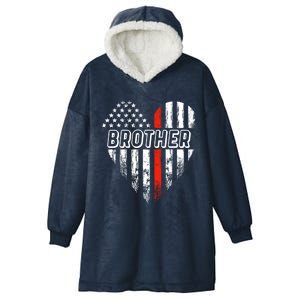 Proud Firefighter Brother American Flag Heart Gift Hooded Wearable Blanket