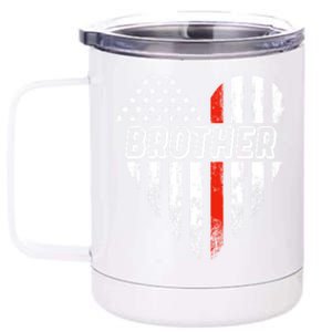 Proud Firefighter Brother American Flag Heart Gift 12 oz Stainless Steel Tumbler Cup