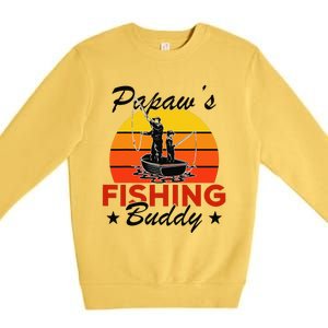 Papaws Fishing Buddy Funny Retro Dad Son Gift For Fisherman Premium Crewneck Sweatshirt