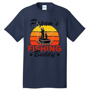 Papaws Fishing Buddy Funny Retro Dad Son Gift For Fisherman Tall T-Shirt