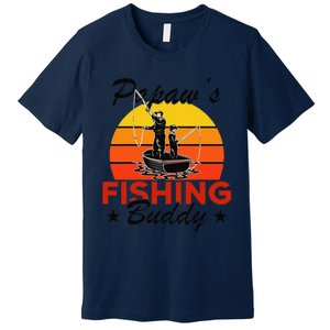 Papaws Fishing Buddy Funny Retro Dad Son Gift For Fisherman Premium T-Shirt