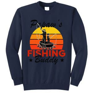 Papaws Fishing Buddy Funny Retro Dad Son Gift For Fisherman Tall Sweatshirt