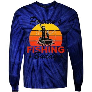 Papaws Fishing Buddy Funny Retro Dad Son Gift For Fisherman Tie-Dye Long Sleeve Shirt