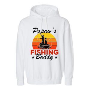 Papaws Fishing Buddy Funny Retro Dad Son Gift For Fisherman Garment-Dyed Fleece Hoodie