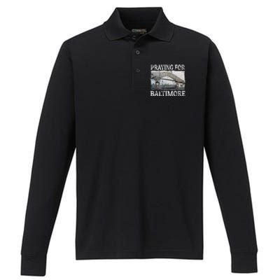 Praying For Baltimore The Baltimore Bridge Collapse Performance Long Sleeve Polo