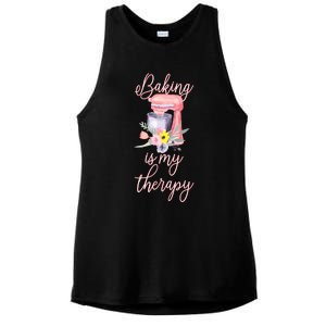 Pretty Floral Baking Is My Therapy Gift For Wo Ladies PosiCharge Tri-Blend Wicking Tank