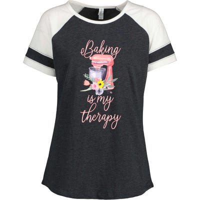 Pretty Floral Baking Is My Therapy Gift For Wo Enza Ladies Jersey Colorblock Tee