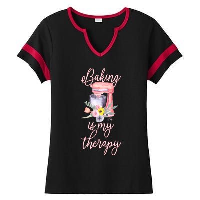 Pretty Floral Baking Is My Therapy Gift Great Gift Ladies Halftime Notch Neck Tee