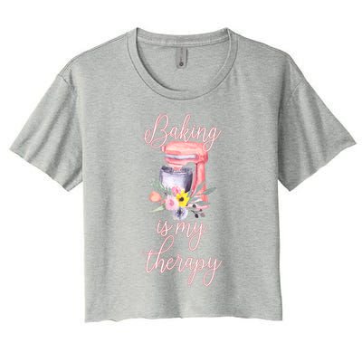 Pretty Floral Baking Is My Therapy Gift Great Gift Women's Crop Top Tee