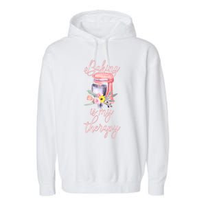 Pretty Floral Baking Is My Therapy Gift Great Gift Garment-Dyed Fleece Hoodie