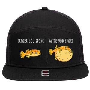 Puffer Fish Blowfish Funny Puffer Fish 7 Panel Mesh Trucker Snapback Hat