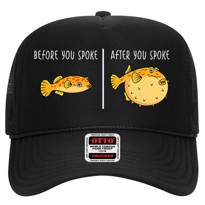 Puffer Fish Blowfish Funny Puffer Fish High Crown Mesh Back Trucker Hat