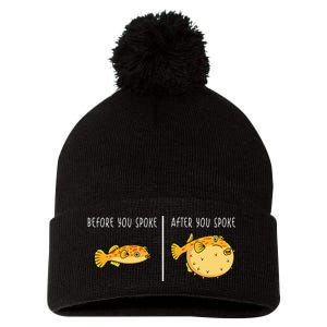 Puffer Fish Blowfish Funny Puffer Fish Pom Pom 12in Knit Beanie