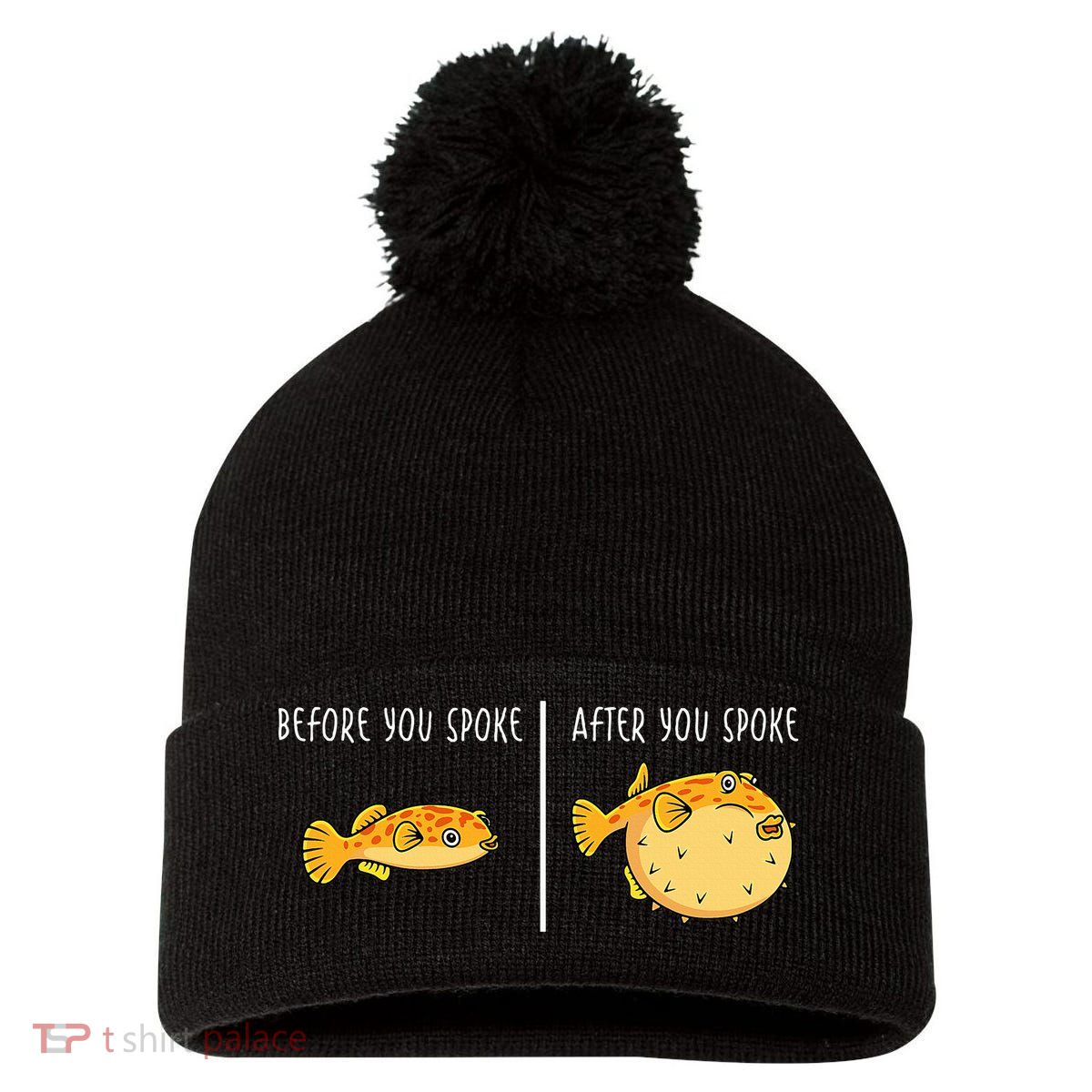 Puffer Fish Blowfish Funny Puffer Fish Pom Pom 12in Knit Beanie