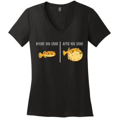 Puffer Fish Blowfish Funny Puffer Fish Women's V-Neck T-Shirt