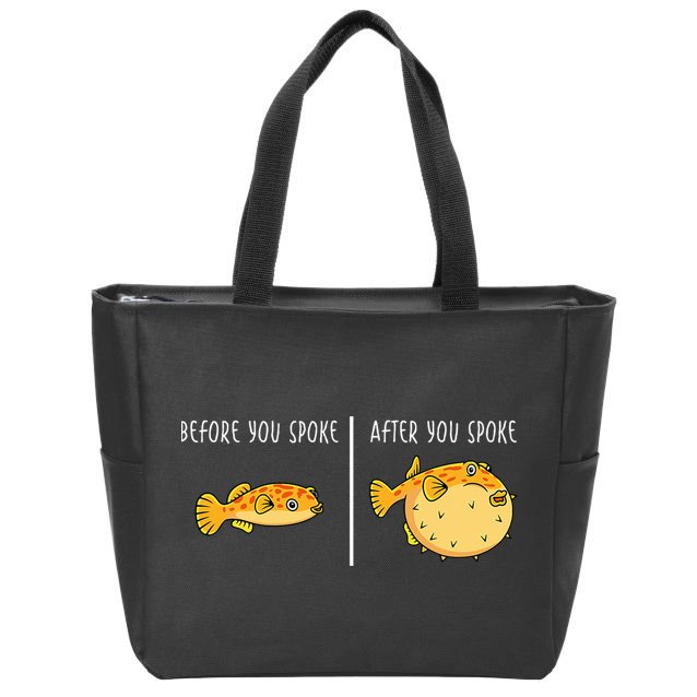 Puffer Fish Blowfish Funny Puffer Fish Zip Tote Bag