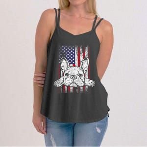 Patriotic French Bulldog American Flag Dog Women's Strappy Tank