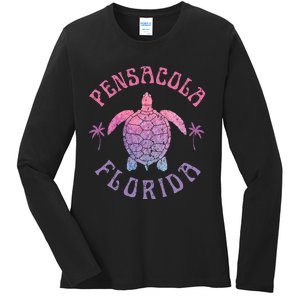 Pensacola Florida Beach Sea Turtle Summer Vacation Ladies Long Sleeve Shirt