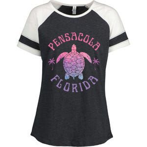 Pensacola Florida Beach Sea Turtle Summer Vacation Enza Ladies Jersey Colorblock Tee