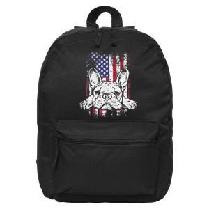 Patriotic French Bulldog American Flag Dog 16 in Basic Backpack