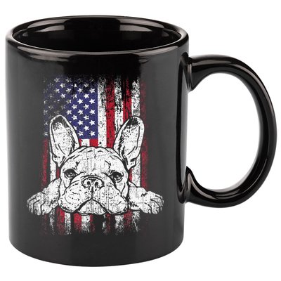 Patriotic French Bulldog American Flag Dog 11oz C Handle Ceramic Mug