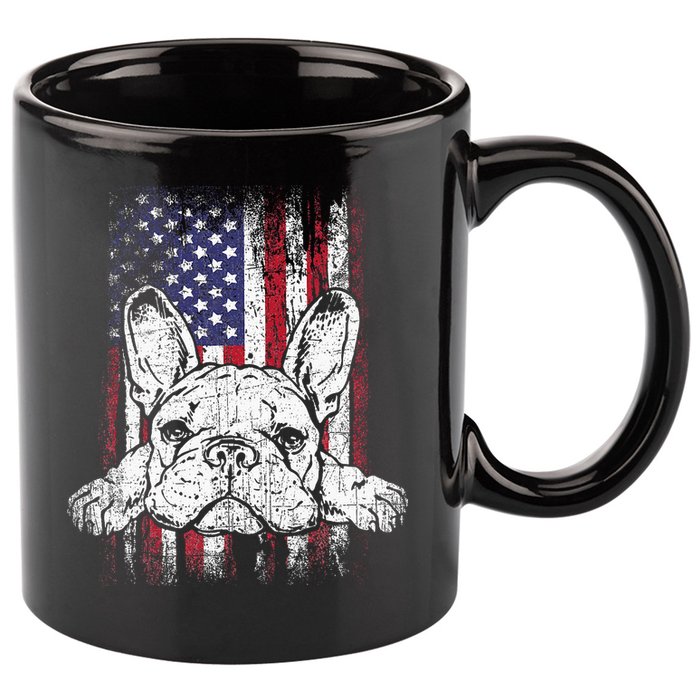 Patriotic French Bulldog American Flag Dog 11oz C Handle Ceramic Mug