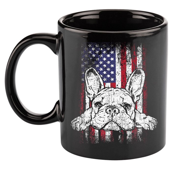 Patriotic French Bulldog American Flag Dog 11oz C Handle Ceramic Mug