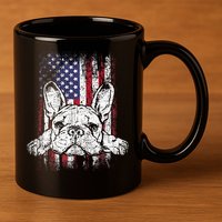 Patriotic French Bulldog American Flag Dog 11oz C Handle Ceramic Mug