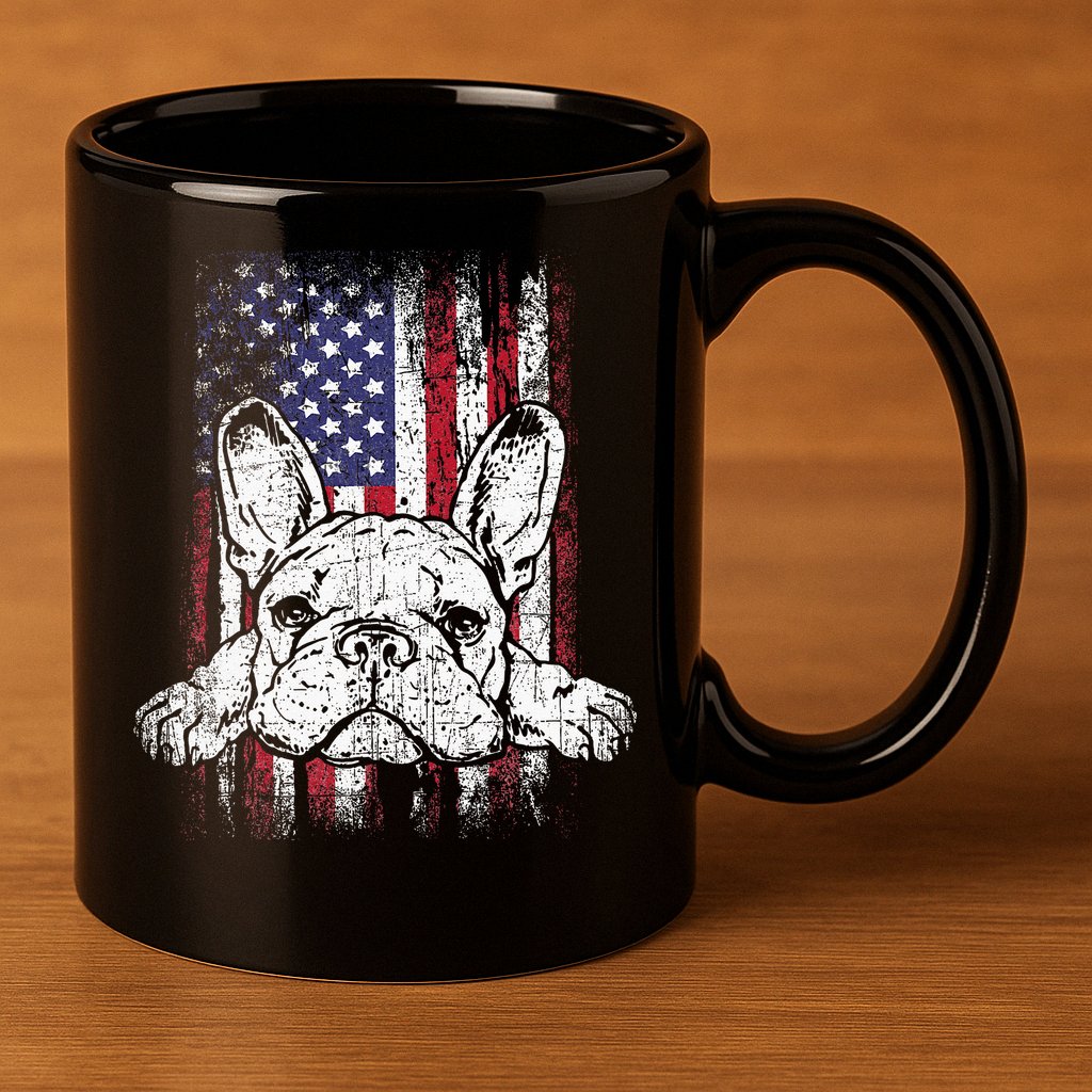 Patriotic French Bulldog American Flag Dog 11oz C Handle Ceramic Mug
