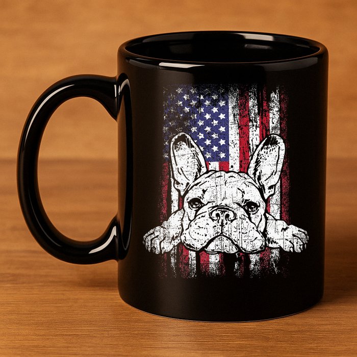 Patriotic French Bulldog American Flag Dog 11oz C Handle Ceramic Mug