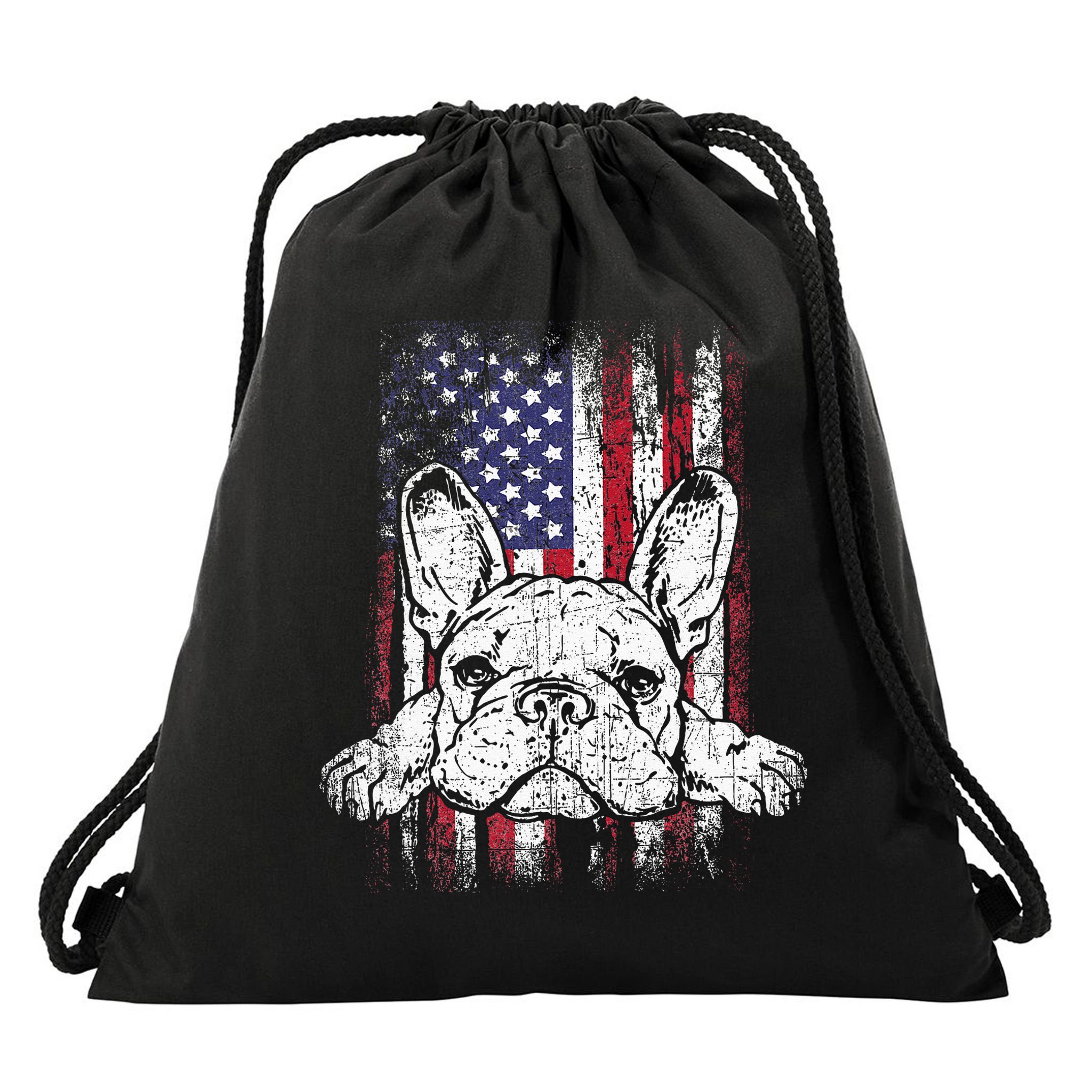 Patriotic French Bulldog American Flag Dog Drawstring Bag