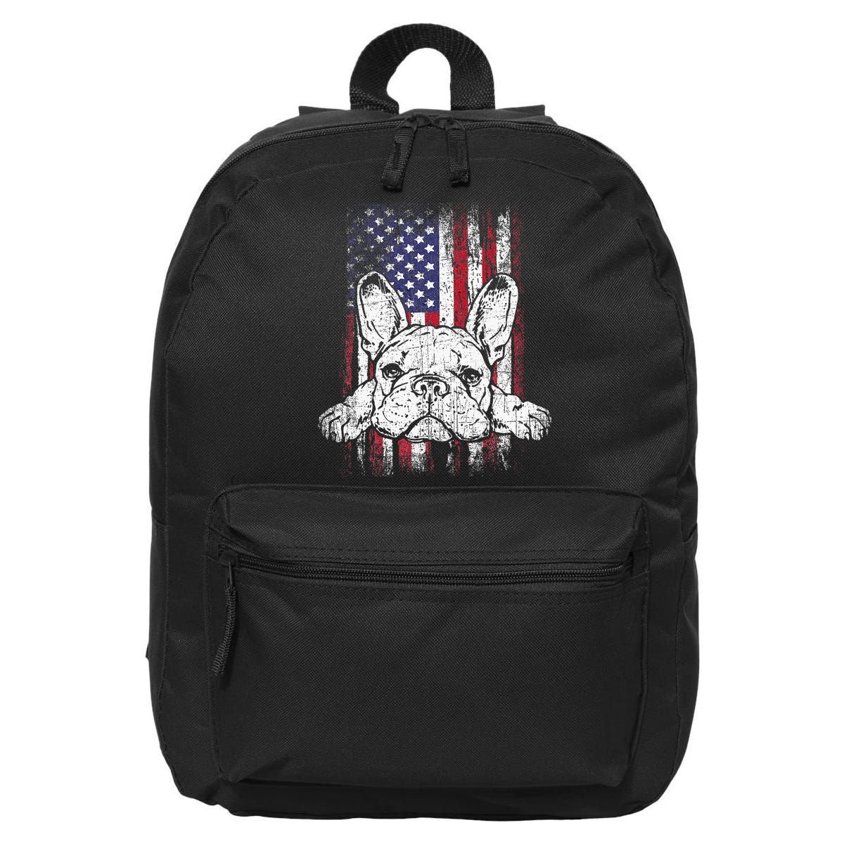 Patriotic French Bulldog American Flag Dog 16 in Basic Backpack