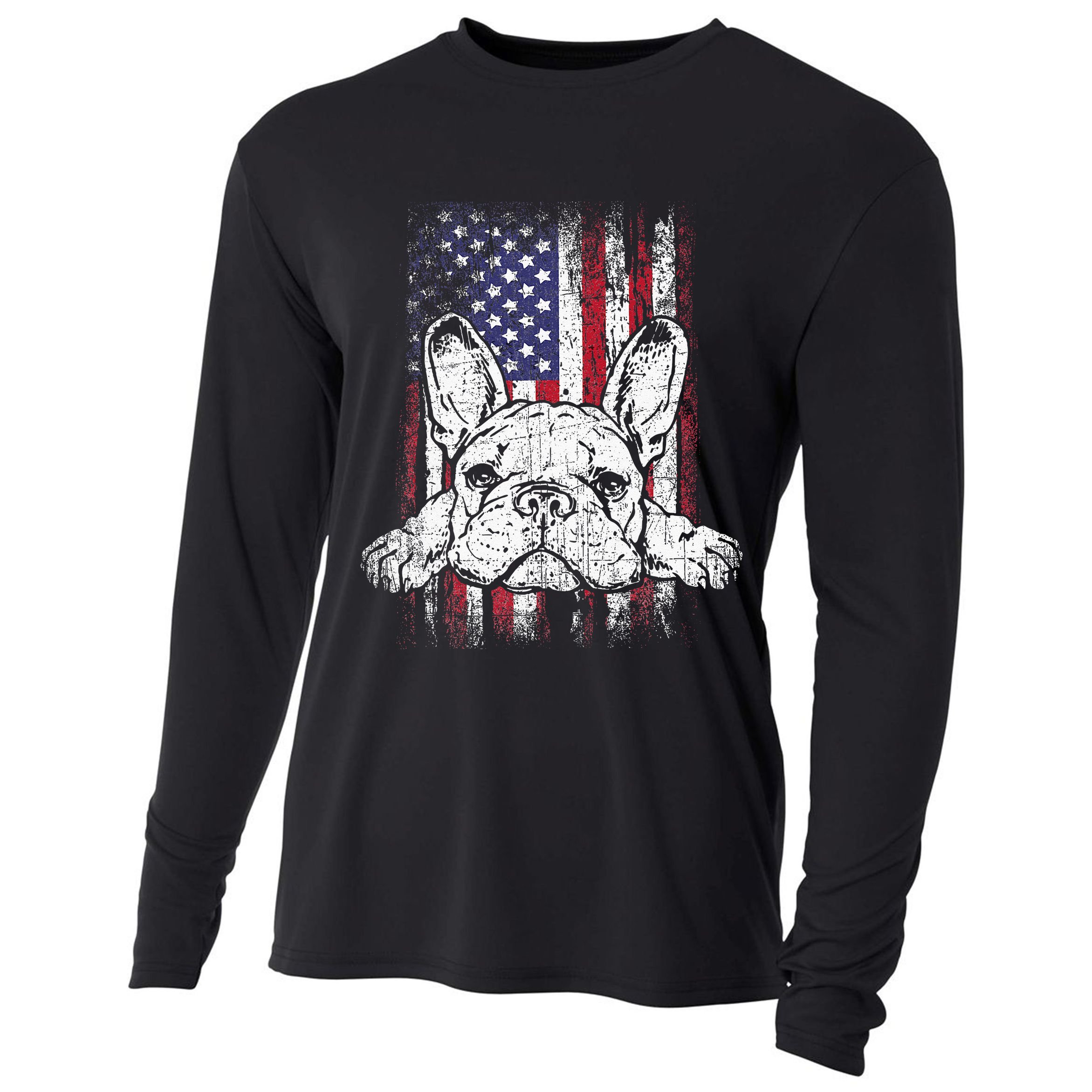 Patriotic French Bulldog American Flag Dog Cooling Performance Long Sleeve Crew