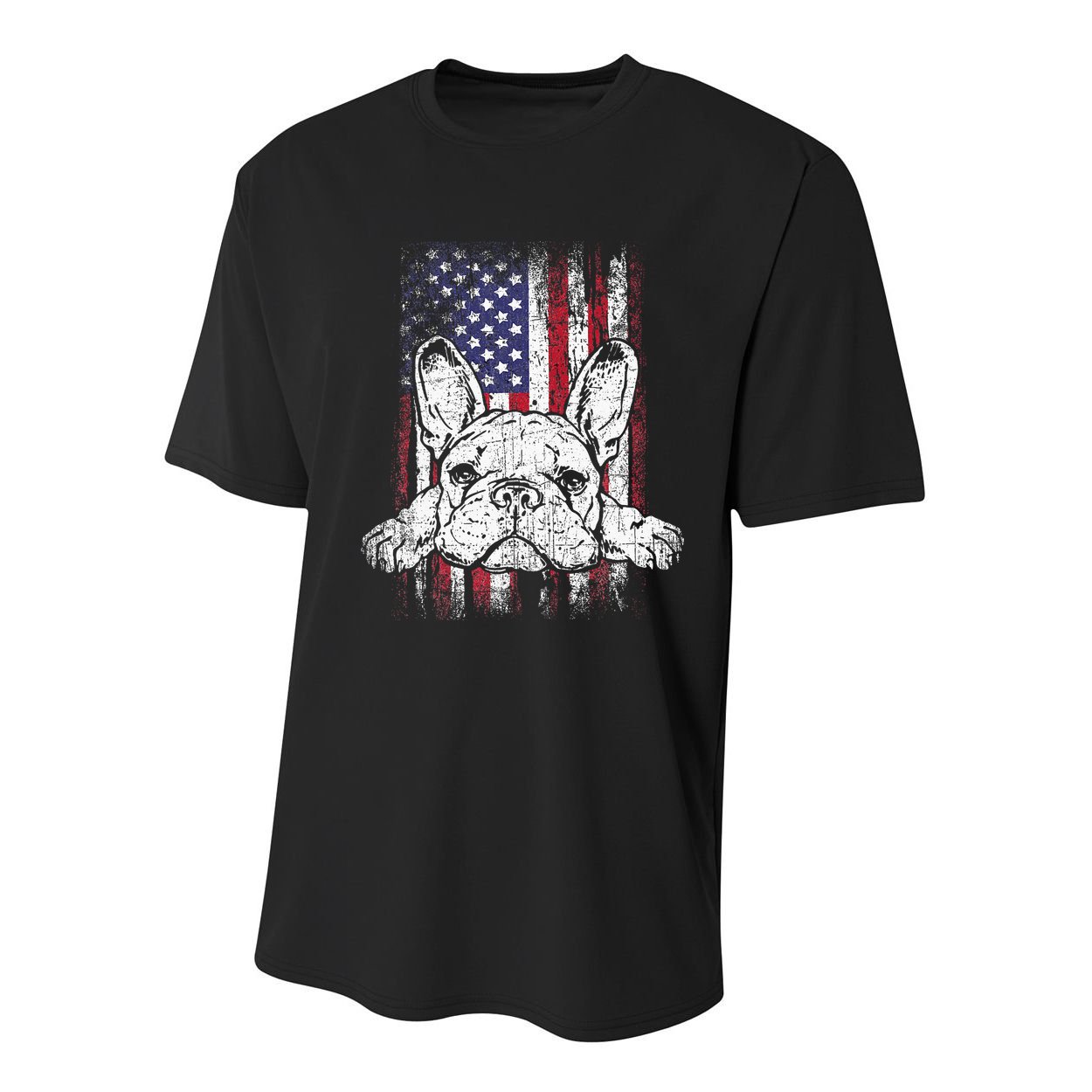 Patriotic French Bulldog American Flag Dog Youth Performance Sprint T-Shirt