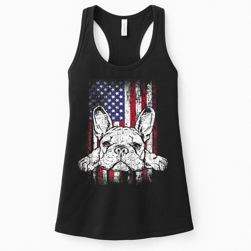Patriotic French Bulldog American Flag Dog Womens Tank Top