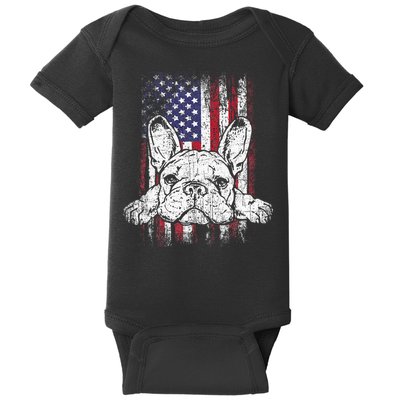 Patriotic French Bulldog American Flag Dog Baby Bodysuit