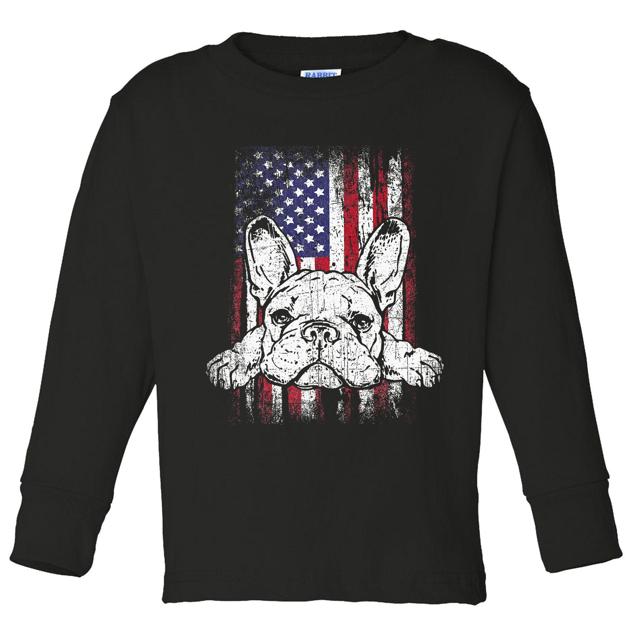 Patriotic French Bulldog American Flag Dog Toddler Long Sleeve Shirt