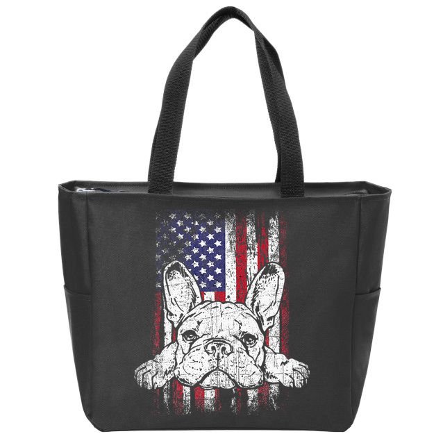 Patriotic French Bulldog American Flag Dog Zip Tote Bag