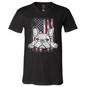 Patriotic French Bulldog American Flag Dog V-Neck T-Shirt