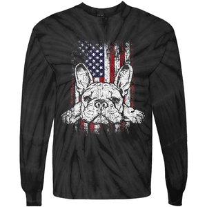 Patriotic French Bulldog American Flag Dog Tie-Dye Long Sleeve Shirt